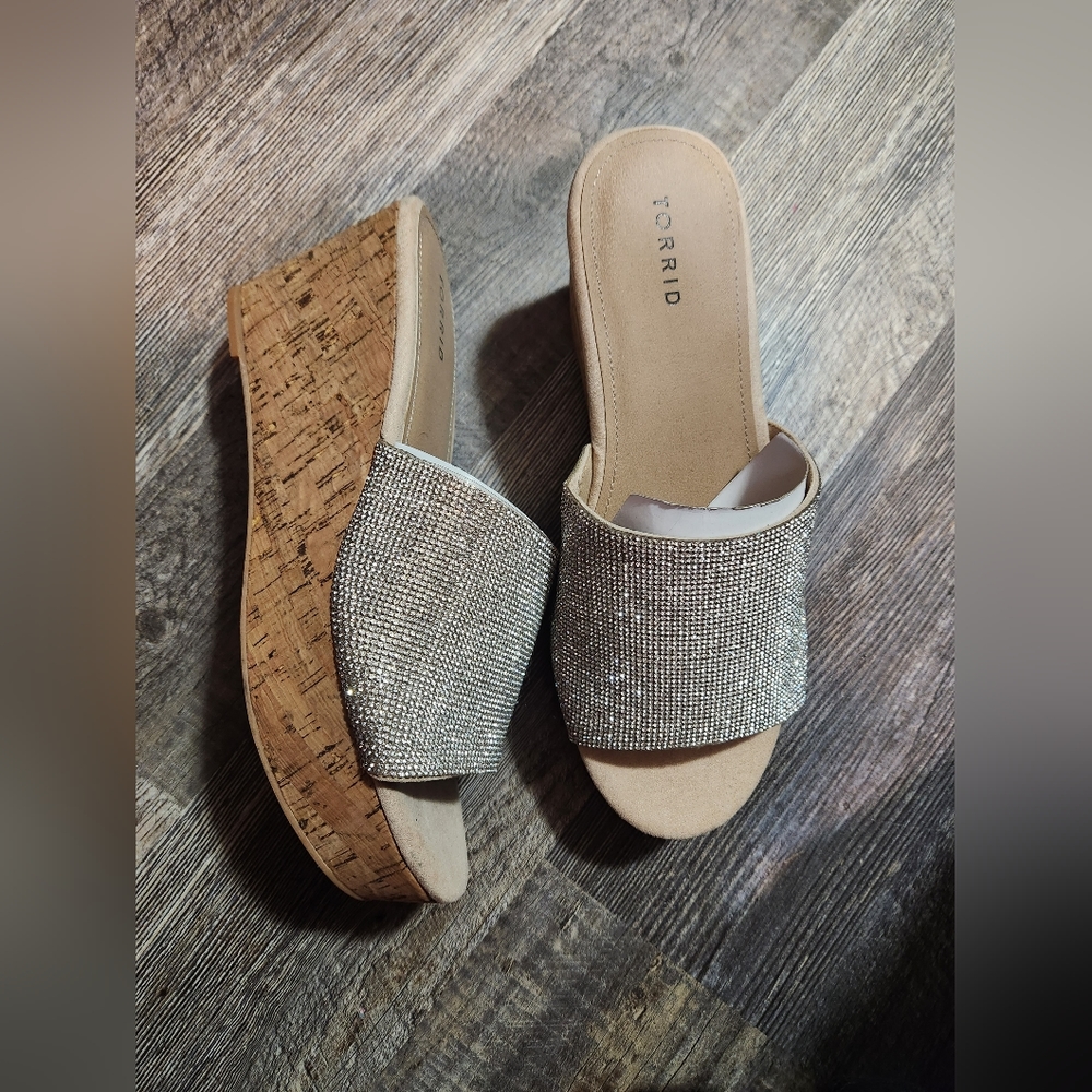 Torrid Size 12WW Rhinestone Wedge Cork Sandels, New Never Worn!